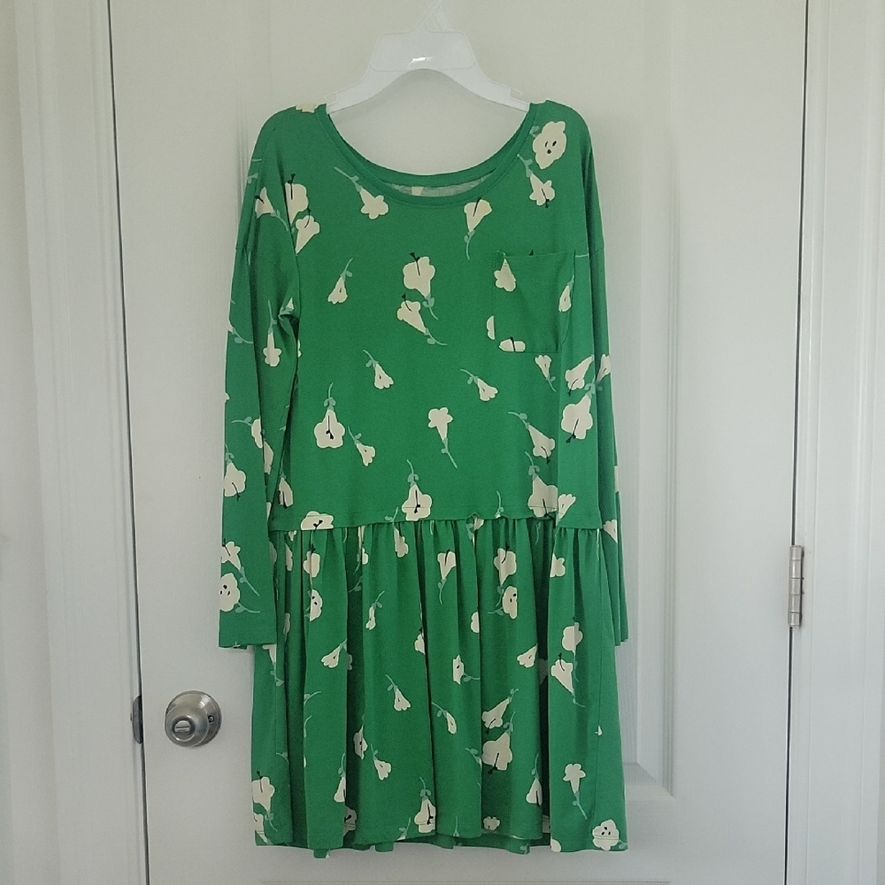 Tea Collection Green Pleated Sundress with Bishop Sleeves